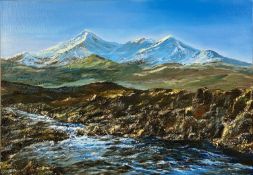 UNKNOWN oil on canvas - 'Five Sisters of Kintail, Winter', indistinctly signed, 41.5 x 59cms