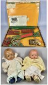 TWO VINTAGE DOLLS with composite heads, and a vintage Meccano set no. 2, in box Provenance: deceased