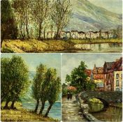 ‡ E. KESTELOOT (20th century/contemporary) three oils on board - lake views and canal scene, dated