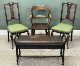 VINTAGE CHAIR & STOOL ASSORTMENT, to include elm farmhouse type elbow chair and a duet piano stool