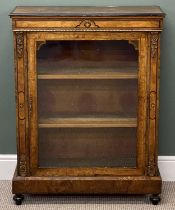 VICTORIAN WALNUT SINGLE GLAZED DOOR PIER CABINET, with inlay detail and gilt metal mounts, 106 (h) x