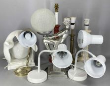 VARIOUS LAMPS & DESK LAMPS, including an Art Deco style silvered figural lamp with globular