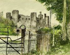 ‡ GEORGE DROUGHT (b. 1940) pen and watercolour - 'The Gate', signed and dated 1990, 34 x 26cms