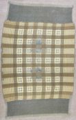 TRADITIONAL WELSH WOOLLEN BLANKET, blue, cream, and brown geometric design, double sided, approx.