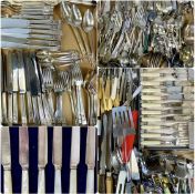ASSORTED PLATED CUTLERY, including community plate part set, cased set of dessert knives with mother