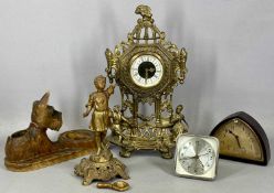 MIXED COLLECTABLES, including an ornate gilded metal mantel clock, 36cms (h); Bakelite-cased