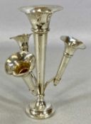 GEORGE V SILVER EPERGNE, central trumpet form vase flanked by three smaller side trumpets, on loaded