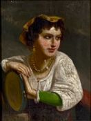 19TH CENTURY EUROPEAN SCHOOL oil on panel - three-quarter length portrait of a gypsy girl with