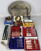 ASSORTED CASED CUTLERY & ACCESSORIES, some having silver handles, two EPNS bottle coasters,