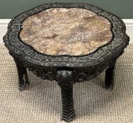 CHINESE MARBLE TOP TABLE / PLANTER STAND, carved ebonised base, 43 (h) x 55cms (diam.) Provenance: