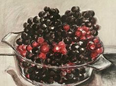 ‡ ANGELA EDMONDS (British, 20th century) watercolour - still life of bowl of cherries, entitled