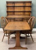 ERCOL DINING SUITE in medium-finish, comprising dresser, 169 (h) x 147 (w) x 51cms (d); dining
