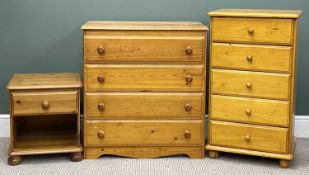 MODERN PINE BEDROOM FURNITURE, comprising single-drawer bedside, 48 (h) x 45 (w) x 41cms (d);