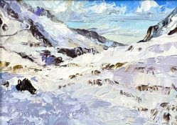 ‡ DAVID GROSVENOR (b. 1956) oil on canvas - 'Nant Ffrancon from Cwm Idwal', signed, 16 x 12cms