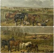 JOHN FREDERICK HERRING pair of oils on canvas - farmyard with horses, poultry and pigs, fox