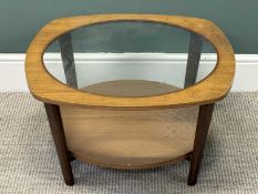 MID-CENTURY TEAK TYPE CIRCULAR GLASS-TOPPED COFFEE TABLE, 37 (h) x 69cms (diam.) Provenance: private
