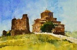 ‡ DAVID GROSVENOR (b. 1956) watercolour - 'Jvari Monastery, Mtskheta, Georgia', signed, 27 x 17cms