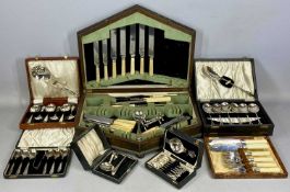 VARIOUS CASED SILVER-PLATED CUTLERY, six teaspoons with matching strainer, fish knives and forks,