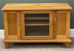 MODERN 'ANDRENA' LIGHT OAK LOW CUPBOARD, with glazed central door and two side doors, British