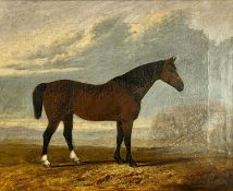 THOMAS HENWOOD (1797-1861) oil on canvas - bay horse in landscape, signed and dated 1849 lower left,