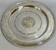 ELIZABETH II CIRCULAR SILVER SALVER, 'Grundy Champion Racehorse of 1975', circular form with
