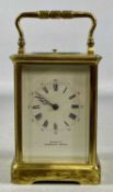 EARLY 20TH CENTURY LACQUERED BRASS CASED FOUR-GLASS CARRIAGE CLOCK, visible platform escapement,
