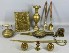 ASSORTED BRASSWARE, including a decorative cast cutlass, 72