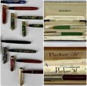 VARIOUS PENS, comprising cased maroon Parker 51, cased green Conway Stewart pen and pencil set,
