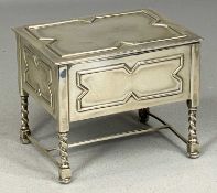 GEORGE V SILVER CIGARETTE / TRINKET BOX in the form of a Jacobean table, hinged lid, wood lined