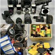 CAMERAS AND ACCESSORIES: Nikon F5 35mm SLR camera body, Nikon F90X 35mm SLR camera body, various