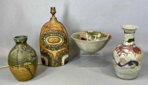 LOUIS HUDSON CORNWALL POTTERY TABLE LAMP, signed, 34cms (h), West Cornwall pottery vase, etc.