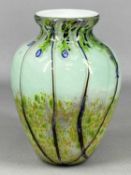 ART DECO ART GLASS VASE, green, yellow, and blue glazed with flowers and brown streaks, 19cms (h)