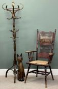 BENTWOOD TYPE HAT / COAT STAND, with tripod base, multiple hooks, 186cms (h); Edwardian stained