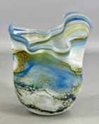 ‡ LESLEY ANN CLARKE (British, contemporary) studio glass vase 'Cornish Seas', with pulled rim, 18cms