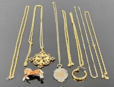 9CT GOLD JEWELLERY, to include a single hoop earring, fine link necklace, 5.5g gross, silver and