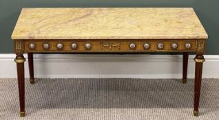 KINGWOOD STYLE MARBLE-TOP LONG JOHN COFFEE TABLE, with Limoge type cameo and gilt metal mounts,