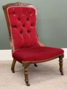 EDWARDIAN RED UPHOLSTERED BUTTON-BACK NURSING CHAIR, 88 (h) x 55 (w) x 45cms (d) Provenance: