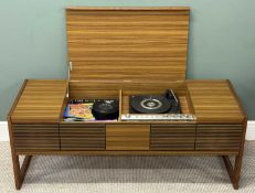 VINTAGE RADIOGRAM CABINET BY MARCONI, model no. 4353, 52 (h) x 136 (w) x 90cms (d); and a quantity