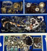 COSTUME JEWELLERY, an assortment including bracelets, brooches, bead necklaces, jade type