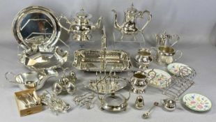SILVER PLATE including a four piece tea service, two toast racks, two swing handled dishes, Minton's