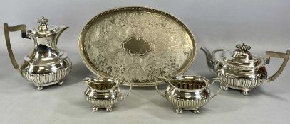WALKER & HALL A1 QUALITY PLATED FOUR-PIECE TEA SERVICE of oval form, with gadrooned decoration,