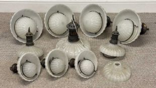 ASSORTED MILK GLASS & METAL CEILING LIGHTS, 42 (h) x 33cms (diam.) (10) Provenance: private