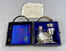 ELIZABETH II CASED SILVER COMMUNION SET, comprising cup, glass bottle, wafer plate, and lidded wafer