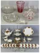 ROYAL ALBERT OLD COUNTRY ROSES TEAWARE, approx. 32 pieces, and a small quantity of glassware