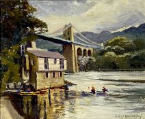 ‡ MAVIS BLACKBURN (1923-2005) oil on board - 'Canoeists, Menai', signed, 25 x 30cms Provenance: