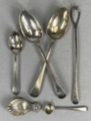 ASSORTED SILVER FLATWARE, including pair of tablespoons, pickle spoons, and a caddy spoon, 7.5g