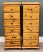 MODERN PINE PAIR OF TALL NARROW SIX-DRAWER CHESTS, 115 (h) x 43 (w) x 43cms (d) Provenance: deceased