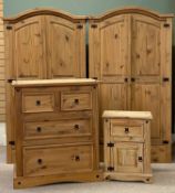 MODERN PINE BEDROOM FURNITURE, comprising pair of dome-top wardrobes, 189 (h) x 98 (w) x 55cms (