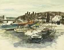 ‡ GEORGE DROUGHT (b. 1940) pen and watercolour - 'Conwy Drawing', signed, 26.5 x 34cms Provenance: