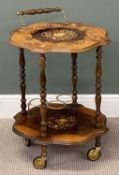FANCY ITALIANATE TWO-TIER DRINKS TROLLEY, high veneer with wine holder, on castors, 77 (h) x
